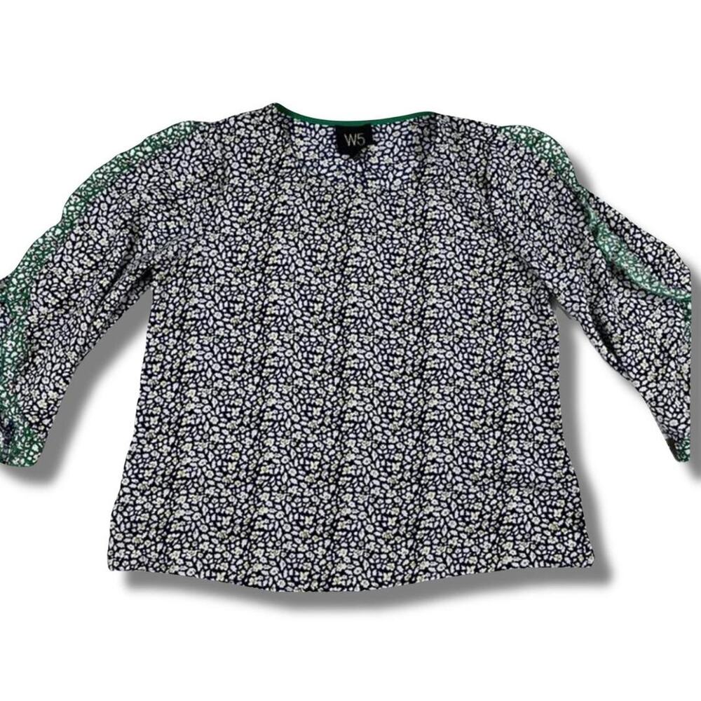 W5 from Anthropoloie multicoloured floral blouse with green trim size small